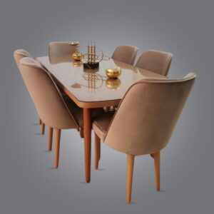 Salle à Manger Table Verre + 6 Chaises Marron Foncé