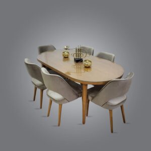 Salle à Manger Table Verre + 6 Chaises Beige