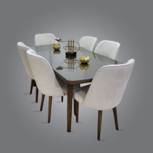 Salle à Manger Table Verre + 6 Chaises Blanc