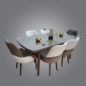 Salle à Manger Table Verre + 6 Chaises Blanc Gris