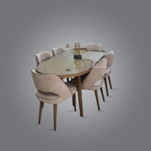 Salle à Manger Table Verre + 6 Chaises Beige